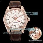 OVS Factory 1:1 Clone Omega Seamaster Aqua Terra 150m GMT Rose Gold Leather Strap Watch 